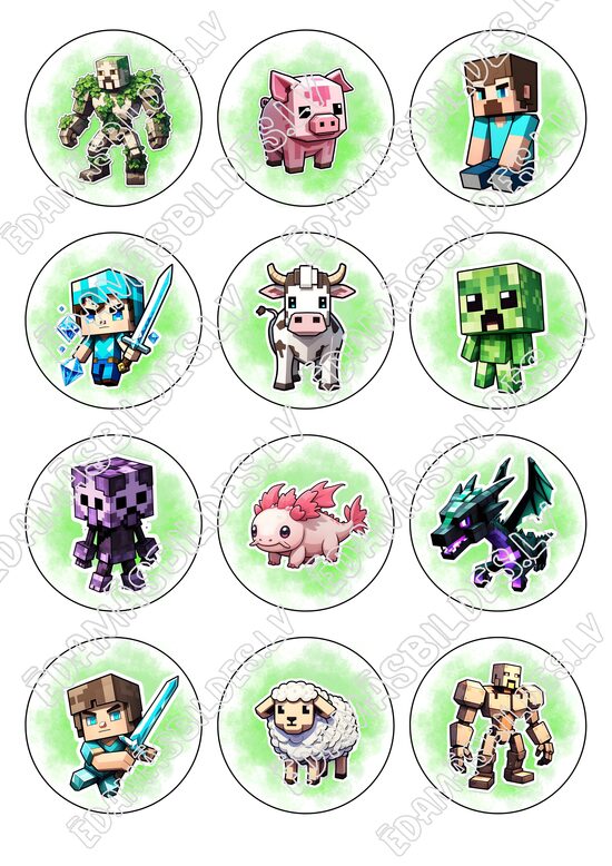 Cukura papīrs ar apdruku "Mainkrafts", aplīši 6 cm